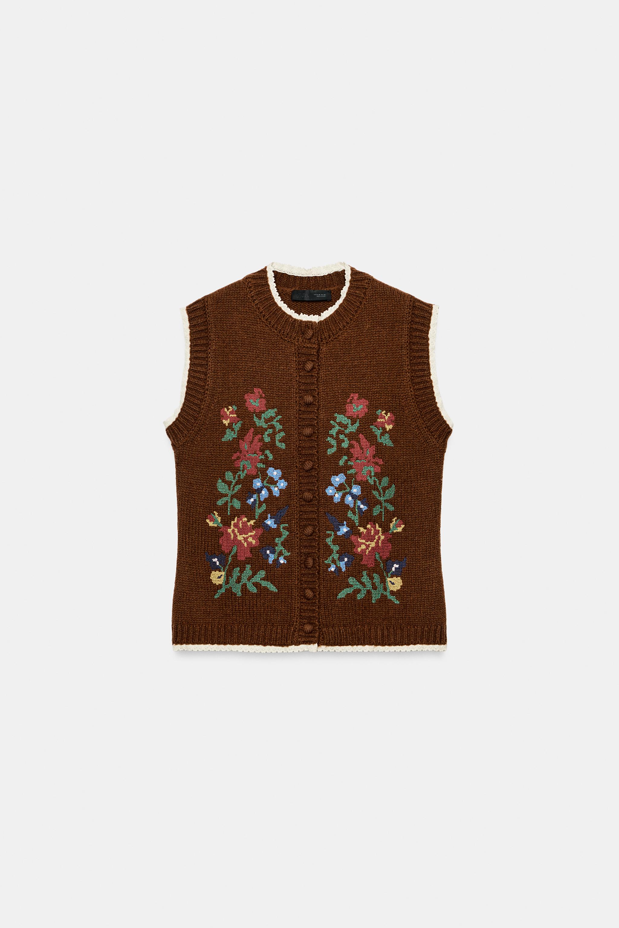 GILET EN MAILLE JACQUARD À FLEURS